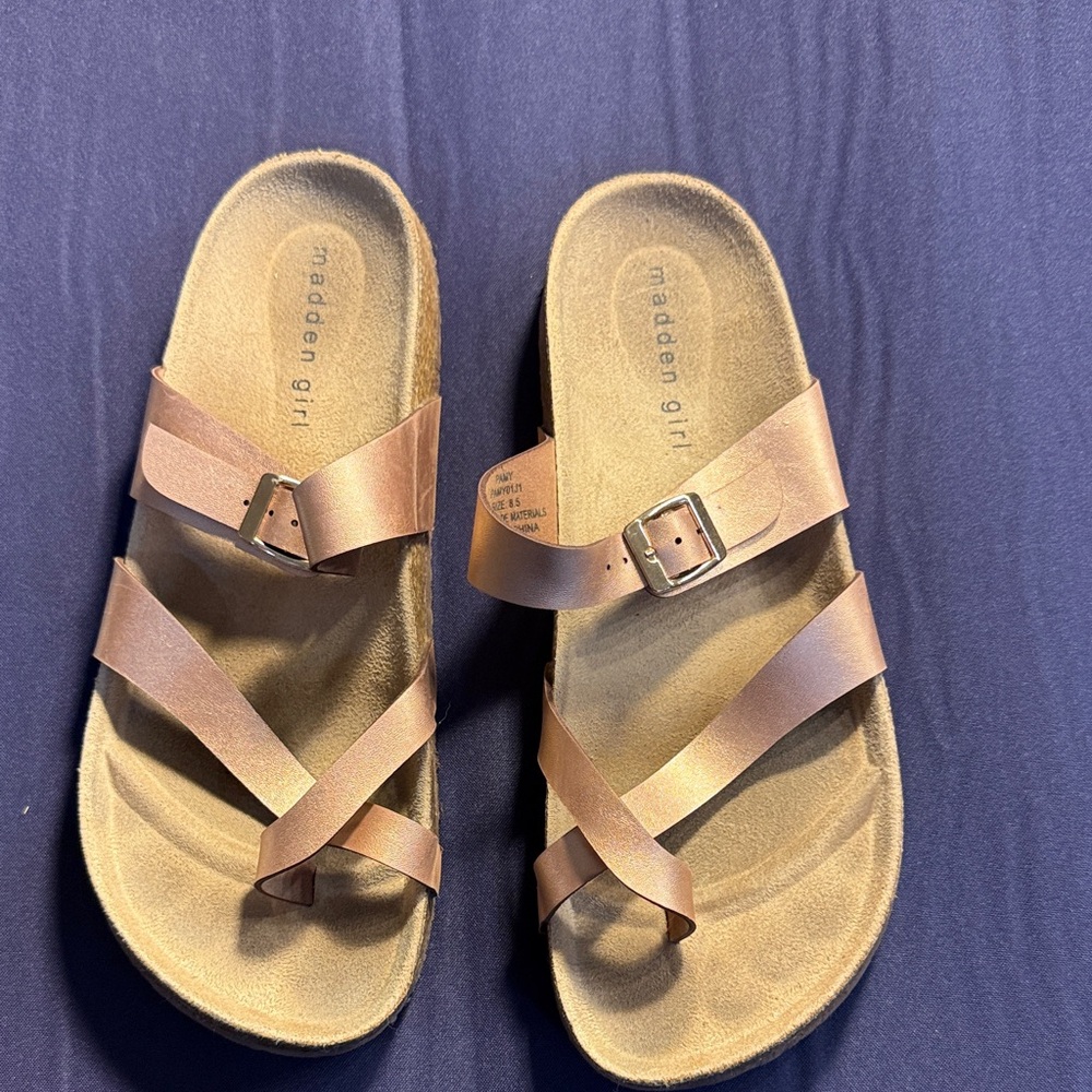 Madden Girl Rose Gold Strappy Slides